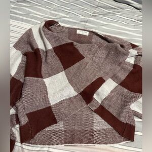 Brown and White Plaid Sweater
